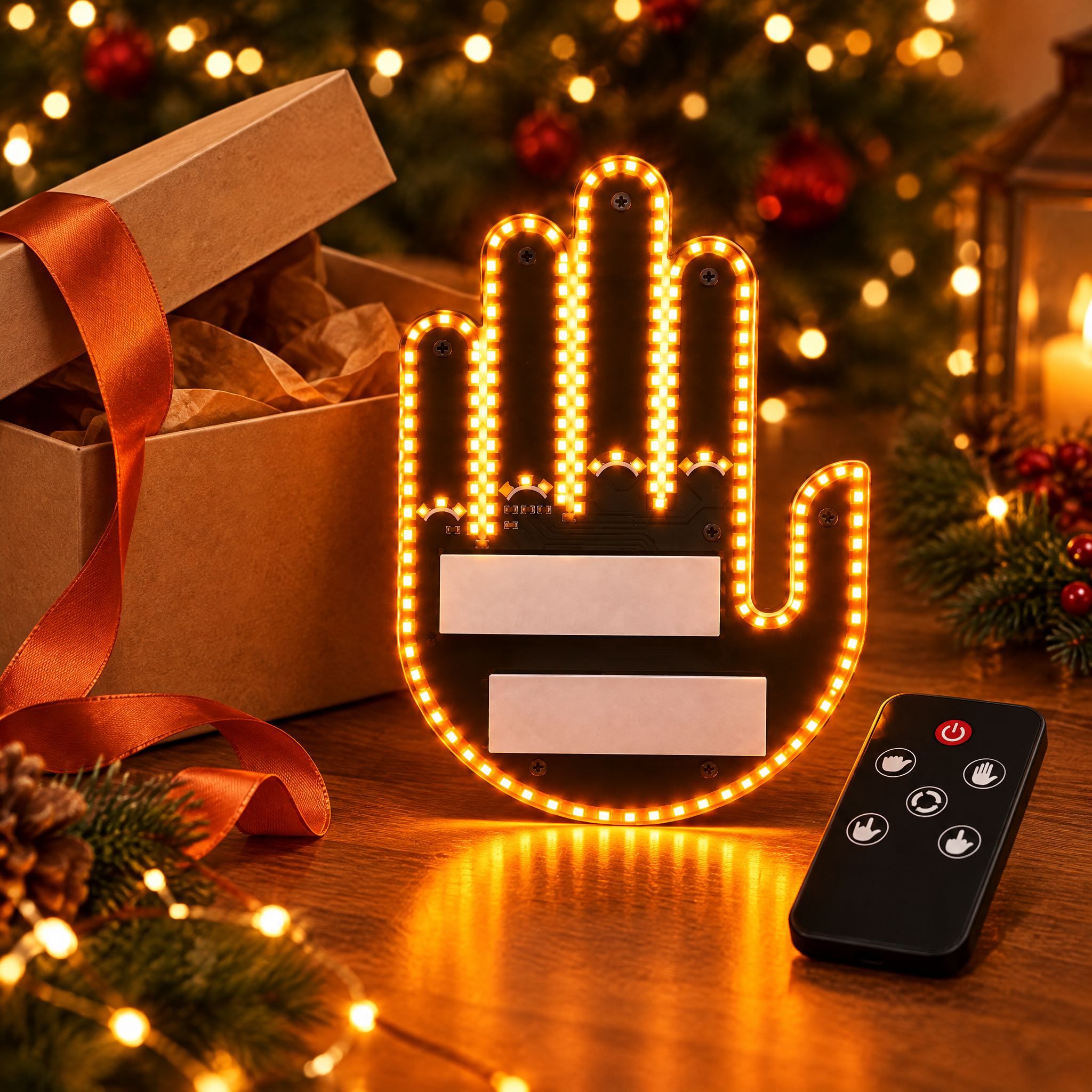LED hand sign and remote as a gift