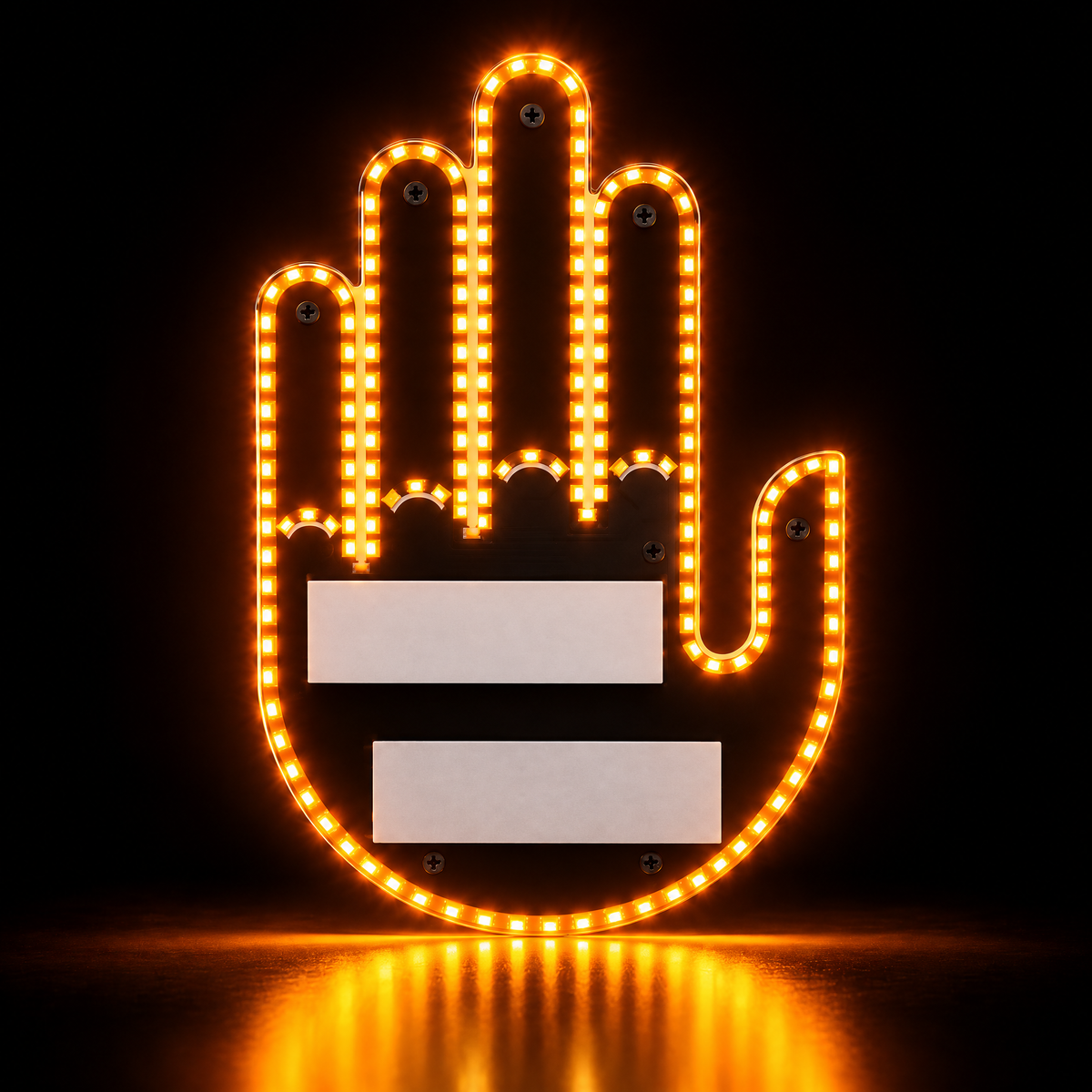 LED hand sign lit up in the waving gesture